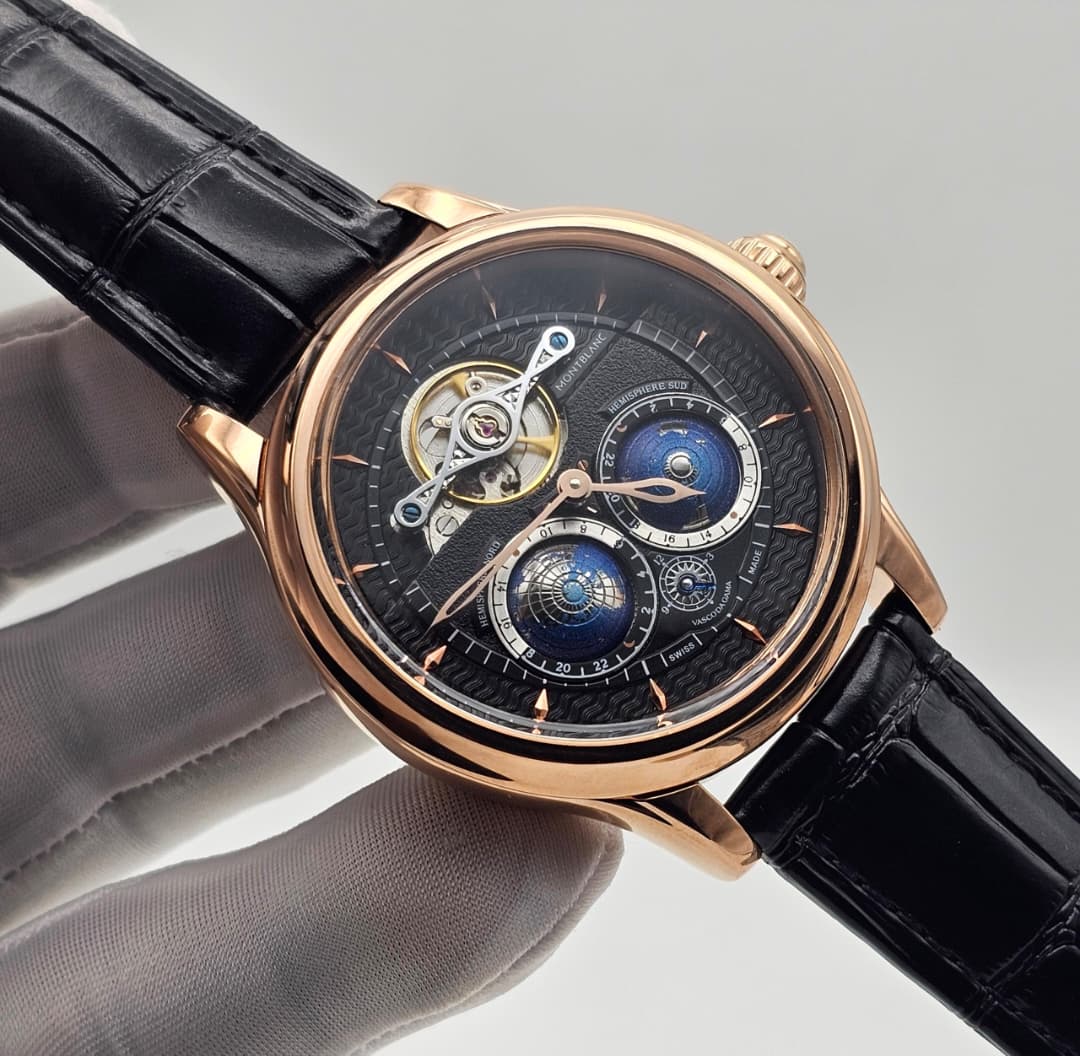 Montblanc Villeret Tourbillon Black Dial — Rose Gold & Black Leather