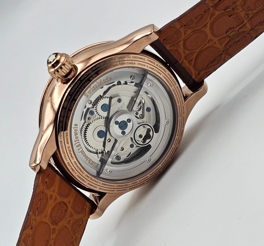Montblanc Villeret Tourbillon — Caseback Brown Strap Detail