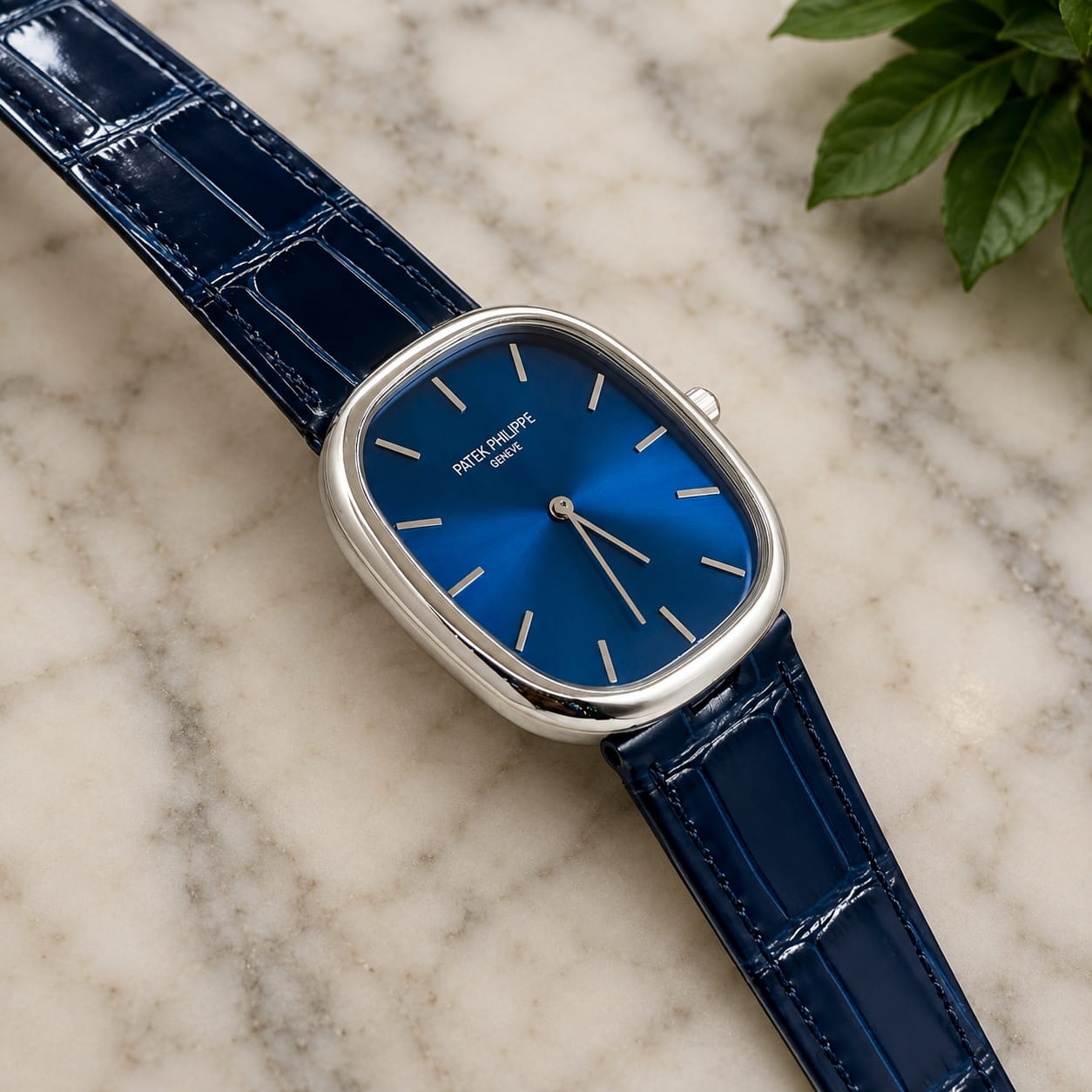 Patek Philippe Golden Ellipse Silver WhiteBlue Dial