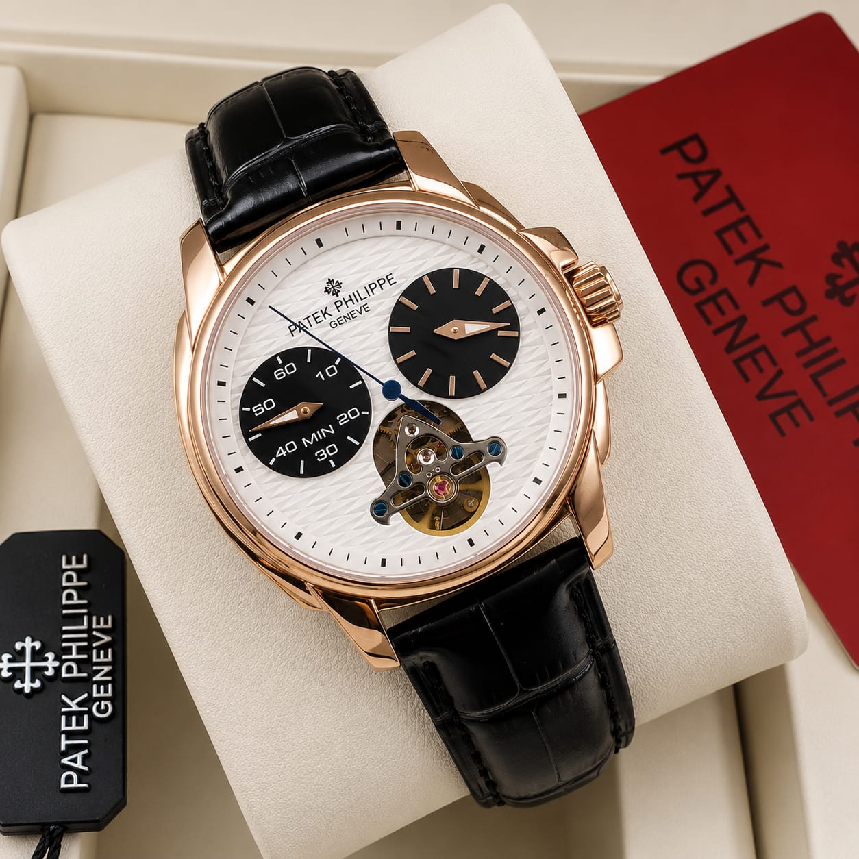 Patek Philippe Grand Complication Tourbillon — White Dial, Rose Gold Case, Black Croc Leather