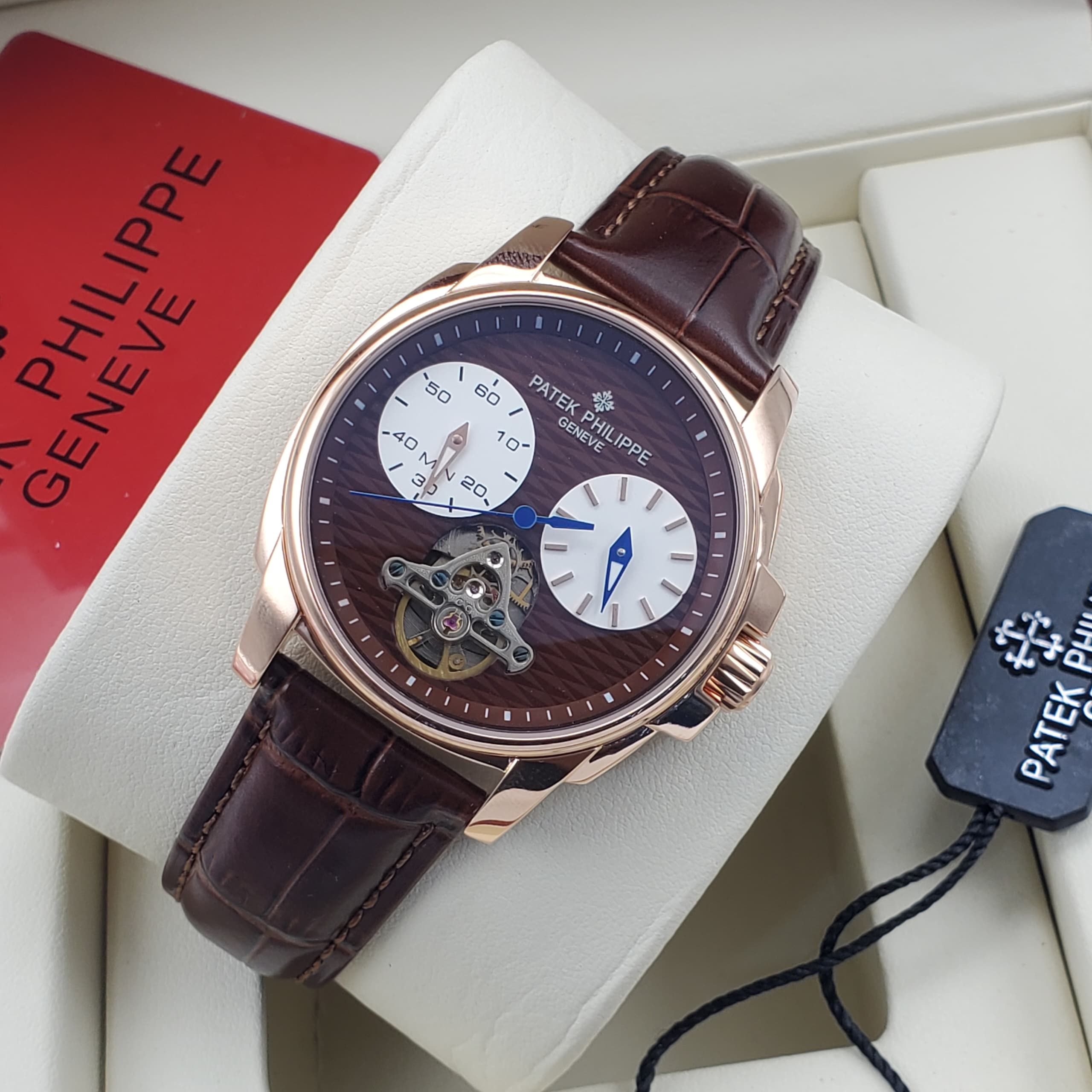 Patek Philippe Grand Complication Tourbillon — White Dial, Rose Gold Case, Brown Croc Leather