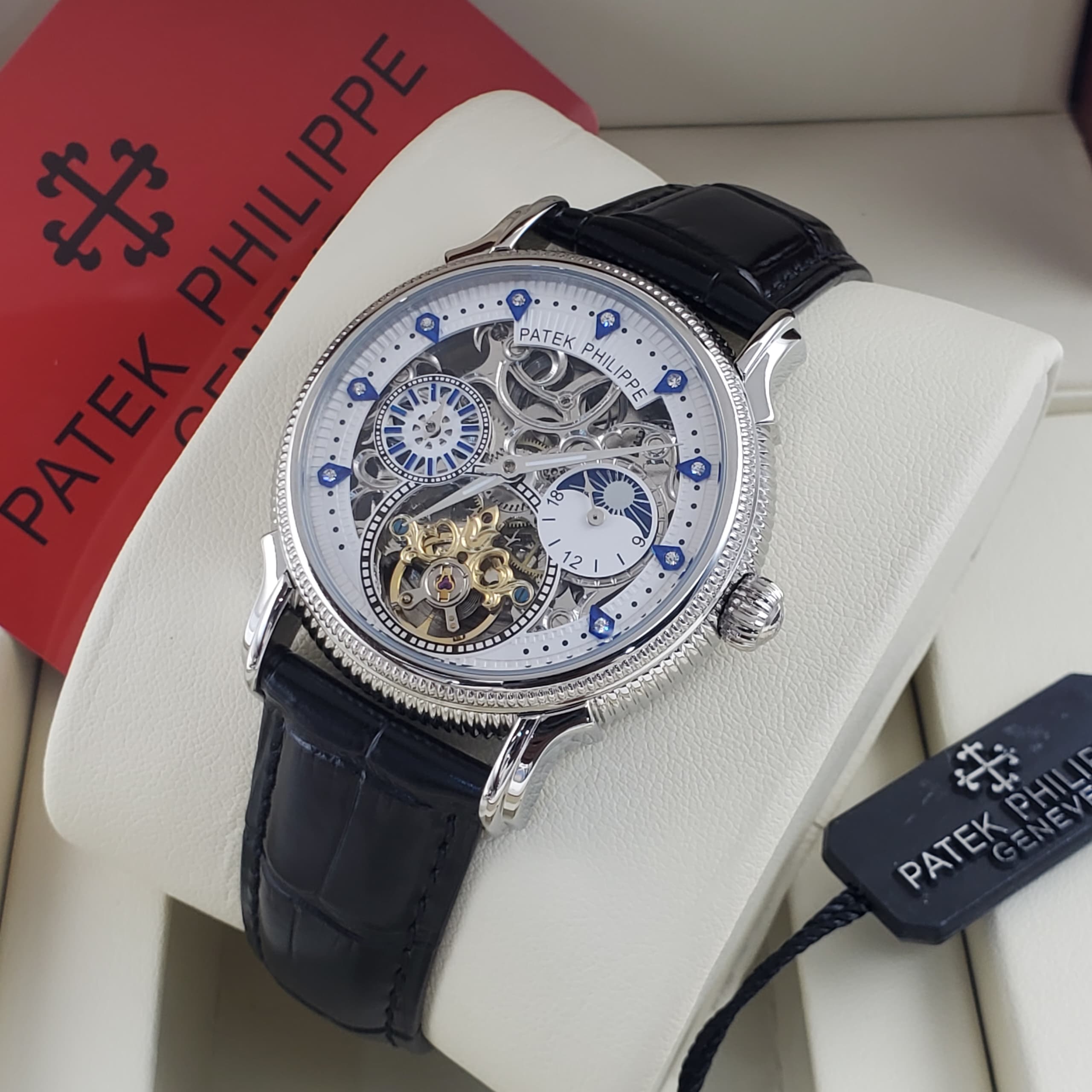 Patek Philippe Grand Complication Tourbillon — White Dial, Silver Case, Black Croc Leather